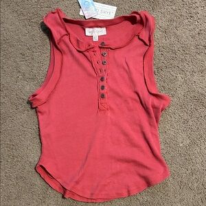 Coral Sleeveless Button Top